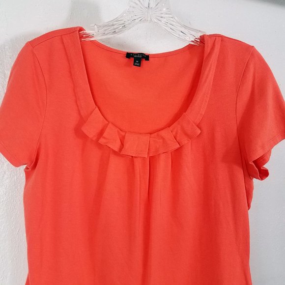 Talbots Women's Orange Pumpkin Spice Mini Ruffle Short Sleeve Shirt Top Blouse - Picture 2 of 8